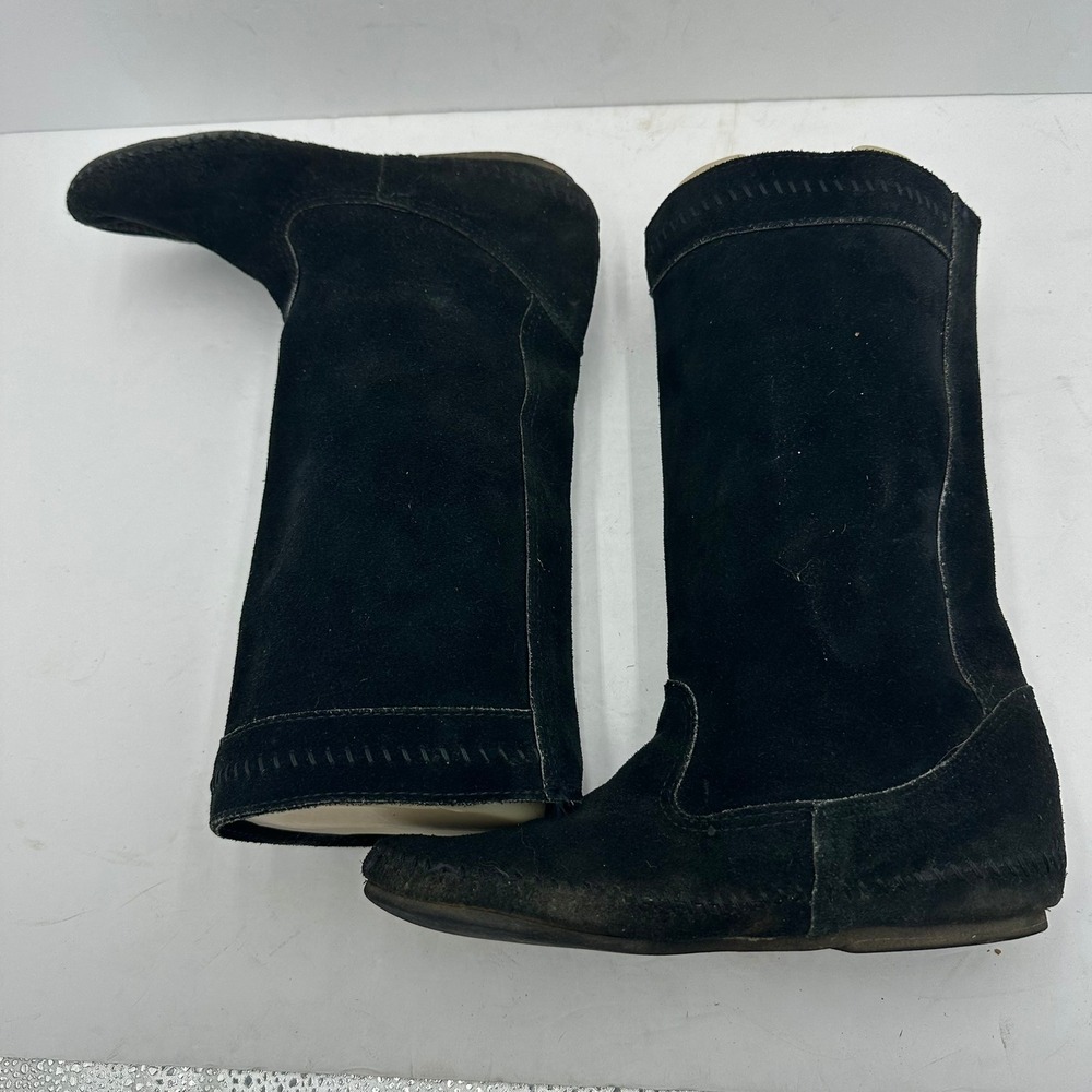 Minnetonka Womens Black Suede Moccasin Mid Calf Boots Concho Button Size 7 - Picture 5 of 8